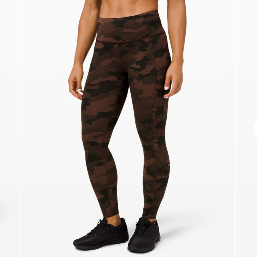 Lululemon Fast and Free Tight II 25" - Camo Brown Earth Multi (Size 4)